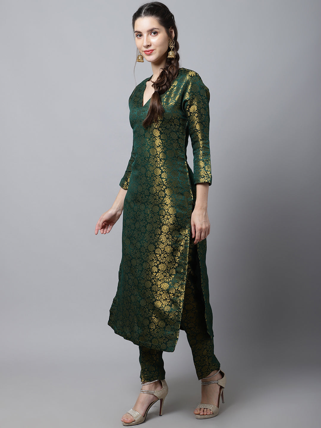 Shop Green Silk Brocade Work Straight Pant Suit Work Wear Online at Best  Price | Cbazaar